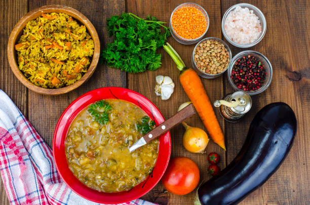 istock Traditional oriental dishes from lentils and rice 1069175664