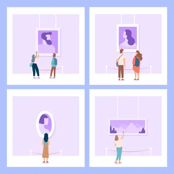 Vector illustration of Art gallery with people