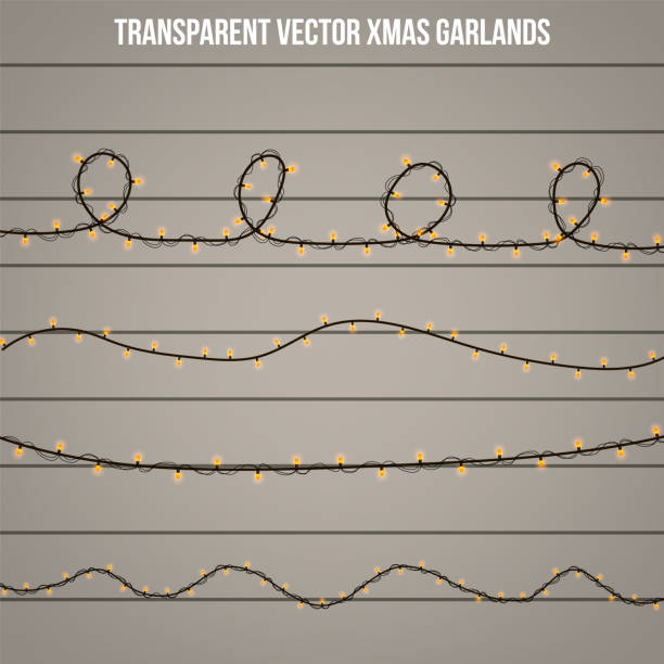 abstrakte kreative weihnachtsgirlande licht auf hintergrund isoliert. vorlage. vektor cliparts illustrationskunst für xmas urlaub dekoration. konzept-idee-design-element. realistische leuchtende glühbirne. - art blank national border frame stock-grafiken, -clipart, -cartoons und -symbole