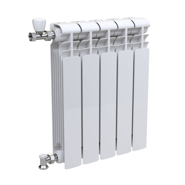 istock Aluminum heating radiator with valves for connection. 1069180288