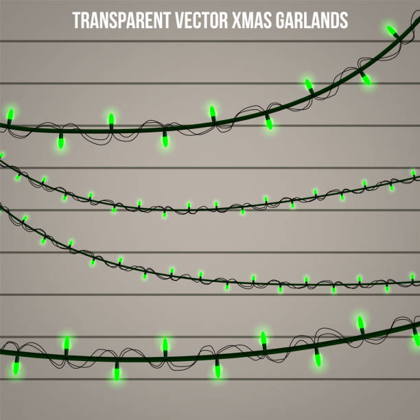 abstrakte kreative weihnachtsgirlande licht auf hintergrund isoliert. vorlage. vektor cliparts illustrationskunst für xmas urlaub dekoration. konzept-idee-design-element. realistische leuchtende glühbirne. - art blank national border frame stock-grafiken, -clipart, -cartoons und -symbole