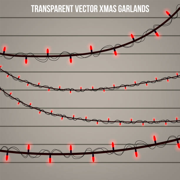 abstrakte kreative weihnachtsgirlande licht auf hintergrund isoliert. vorlage. vektor cliparts illustrationskunst für xmas urlaub dekoration. konzept-idee-design-element. realistische leuchtende glühbirne. - art blank national border frame stock-grafiken, -clipart, -cartoons und -symbole