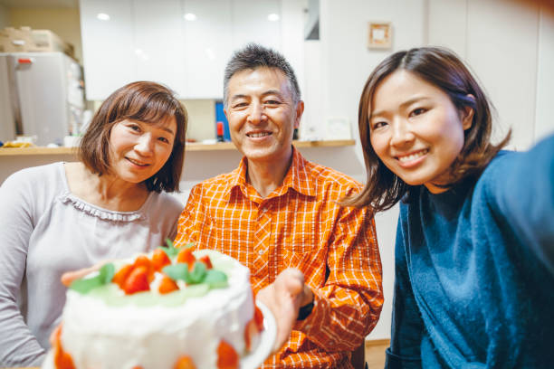 Family having birthday party at home