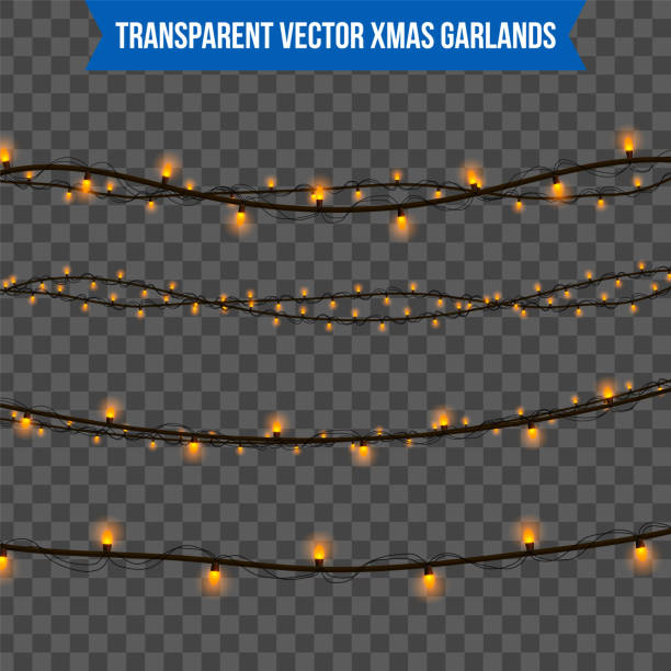 abstrakte kreative weihnachtsgirlande licht auf hintergrund isoliert. vorlage. vektor cliparts illustrationskunst für xmas urlaub dekoration. konzept-idee-design-element. realistische leuchtende glühbirne. - art blank national border frame stock-grafiken, -clipart, -cartoons und -symbole