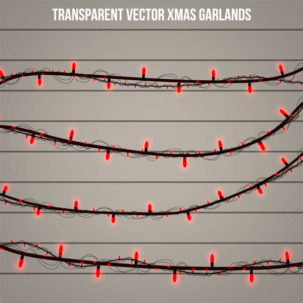 abstrakte kreative weihnachtsgirlande licht auf hintergrund isoliert. vorlage. vektor cliparts illustrationskunst für xmas urlaub dekoration. konzept-idee-design-element. realistische leuchtende glühbirne. - art blank national border frame stock-grafiken, -clipart, -cartoons und -symbole