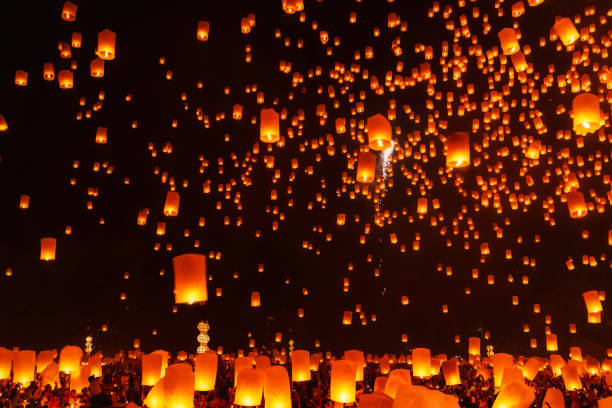 istock Lantern Loy Krathong Traditional Festival on sky. 1069188962