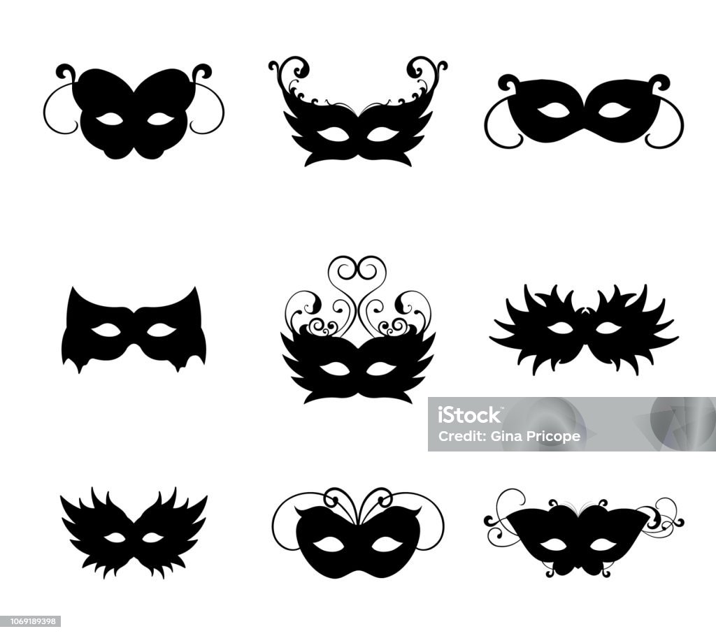 Icone maschera maschera maschera - arte vettoriale royalty-free di Maschera per ballo in maschera