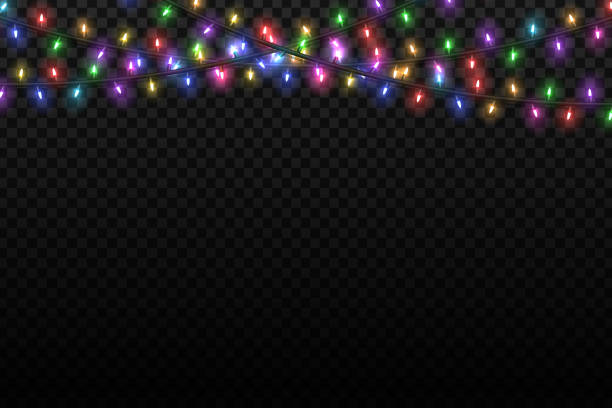 Vector realistic isolated Christmas fairy lights for template decoration and layout covering on the transparent background. Concept of Happy New Year. Vector realistic isolated Christmas fairy lights for template decoration and layout covering on the transparent background. Concept of Happy New Year. string light stock illustrations