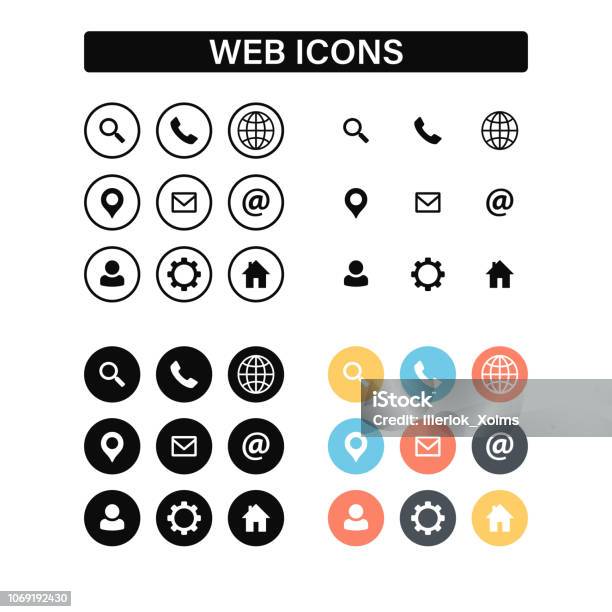 Web And Contact Icons Set Vector Illustration Stock Illustration - Download Image Now - Icon Symbol, Connection, Solid
