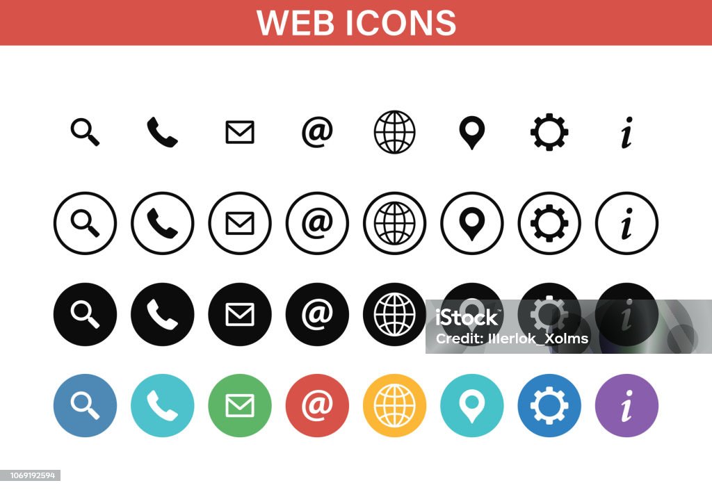 Web and Contact icons set. Vector illustration. Web and Contact icons set. Vector illustration Icon Symbol stock vector