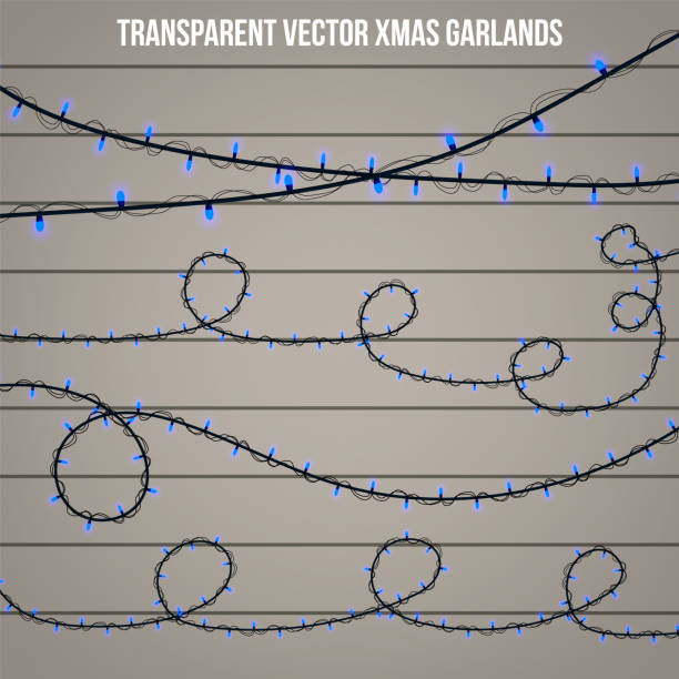 abstrakte kreative weihnachtsgirlande licht auf hintergrund isoliert. vorlage. vektor cliparts illustrationskunst für xmas urlaub dekoration. konzept-idee-design-element. realistische leuchtende glühbirne. - art blank national border frame stock-grafiken, -clipart, -cartoons und -symbole