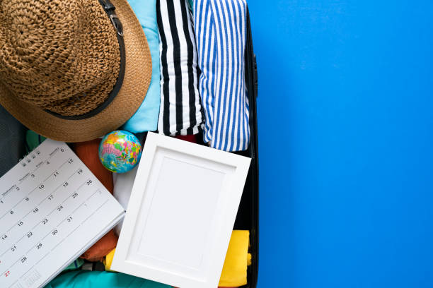 istock concept of travel vacation trip and long weekend planning on blue background 1069197312