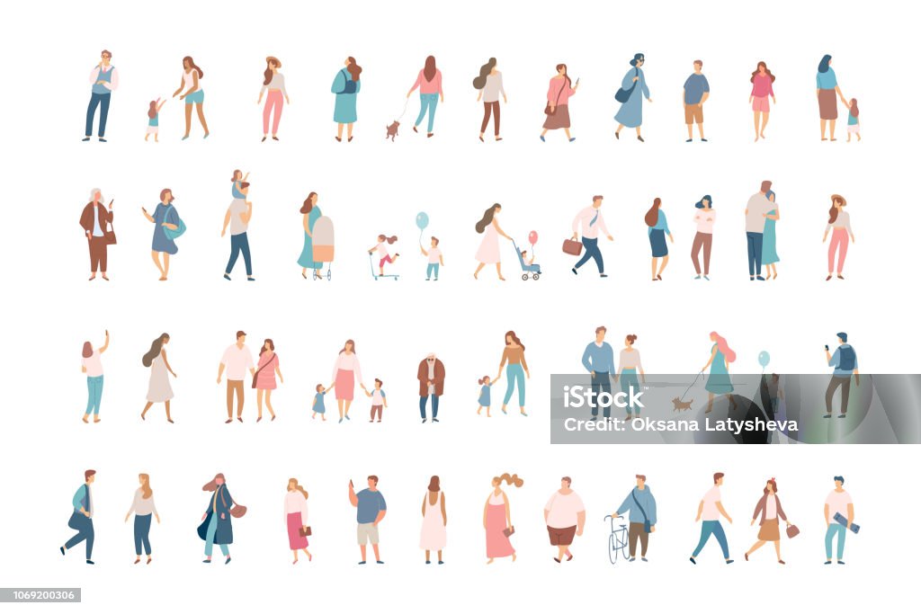 Crowd. Different People big vector set. Male and female flat characters isolated on white background. People stock vector