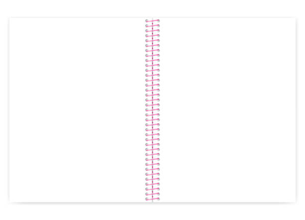 illustrazioni stock, clip art, cartoni animati e icone di tendenza di aprire un notebook bianco con filo vuoto con spirale rosa, mockup vettoriale - sparse shape paper clean