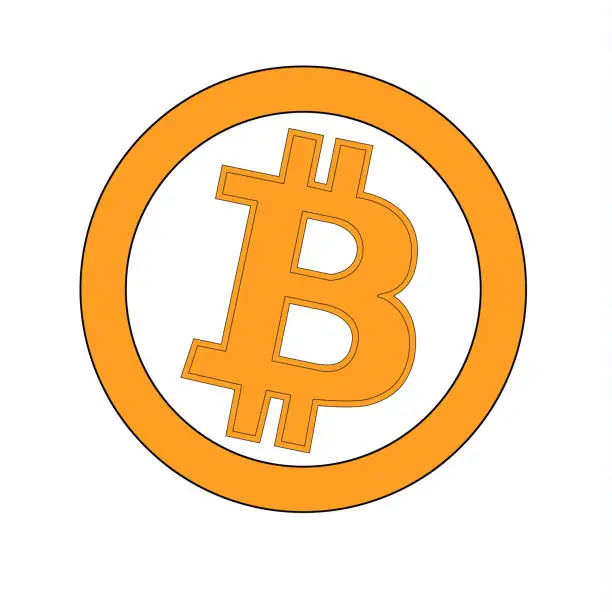 Vector illustration of Bitcoin gold coin of crypto currency isolated on white background. Block sticker for bitcoins for web pages or printing. Logo bitcoins .