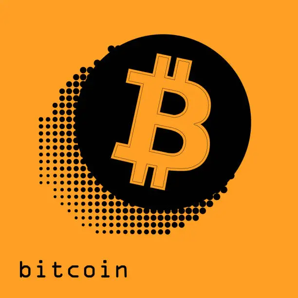 Vector illustration of Bitcoin gold coin of crypto currency isolated on white background. Block sticker for bitcoins for web pages or printing. Logo bitcoins