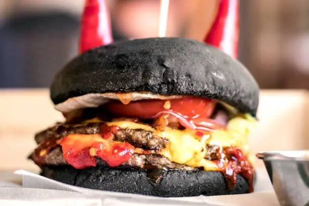 devil's burger, demon burger close-up