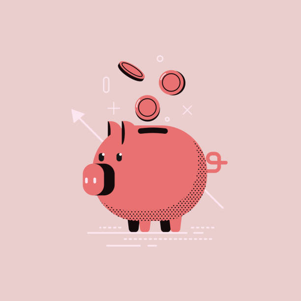 Piggy bank with coins saving many vector flat concept. Piggy bank with coins saving many vector flat concept. tax illustrations stock illustrations
