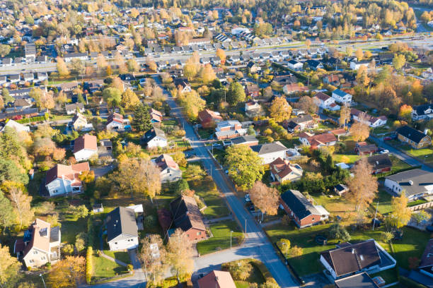 istock Flying over villa and tree area just at sunset 1069227538