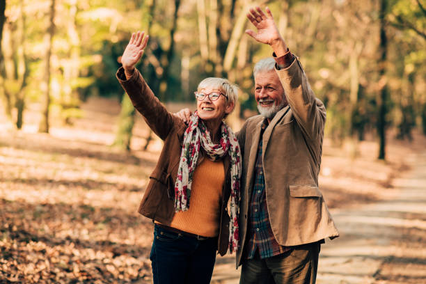 istock Senior couple waving their hands 1069229108