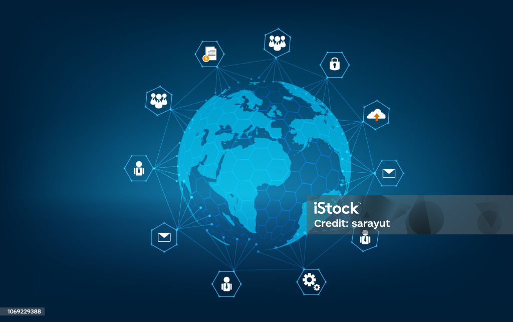 network global Earth Communications network map of the world Blue map Dark blue background map world vector global logistics network Freight Transportation stock vector