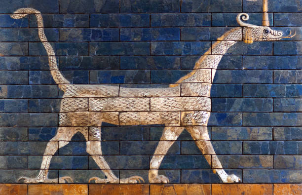 Istanbul, Turkey - January 12, 2018: Ancient bas relief - glazed brick panel with Sirrush from the Babylonian Ischtar Tor, or Ishtar Gate