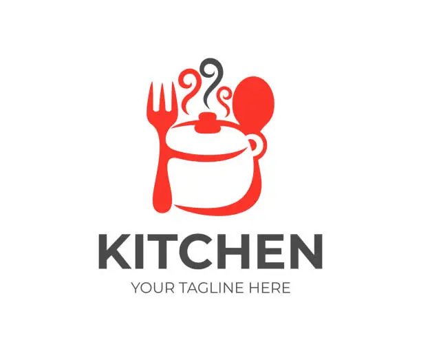 Vector illustration of Kitchen, kitchenware, saucepan, fork and spoon icon design. Cooking eat, food and restaurant, vector design and illustration