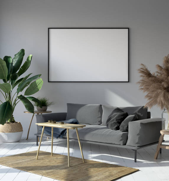 istock Mockup poster in hipster living room interior, Scandinavian style 1069232006