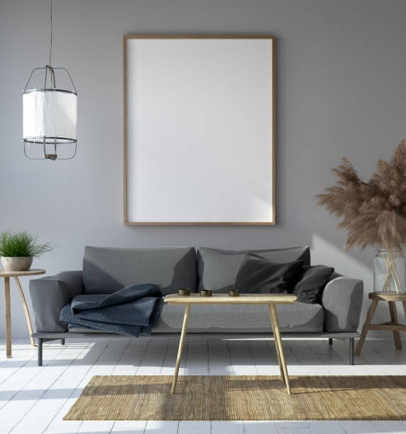 istock Mockup poster in hipster living room interior, Scandinavian style 1069232008