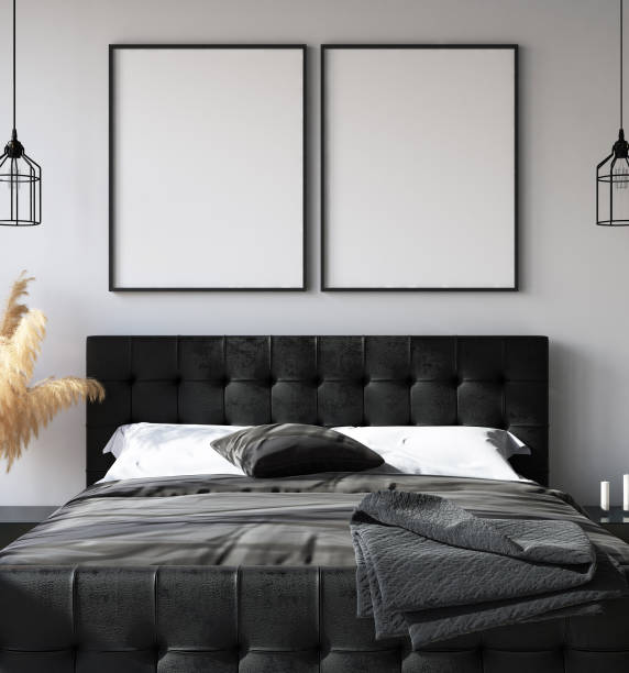 istock Bedroom interior with poster mockup, modern style 1069232032