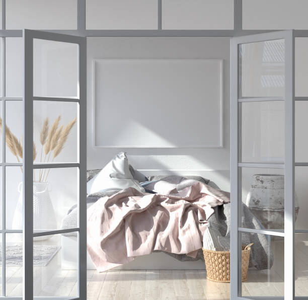 istock Bedroom interior with poster mockup, Scandinavian style 1069232038
