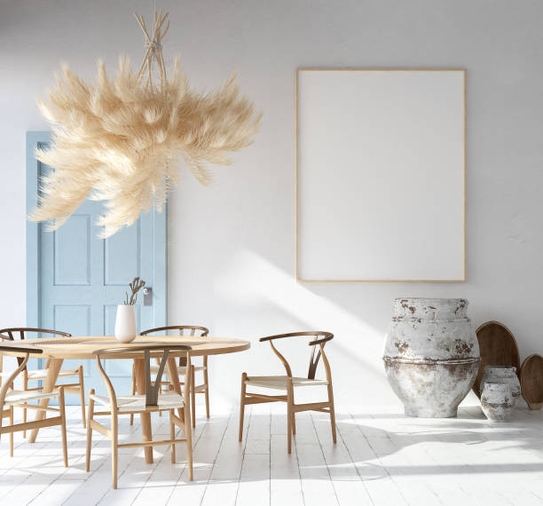 Home interior with poster mockup, Scandinavian Bohemian style