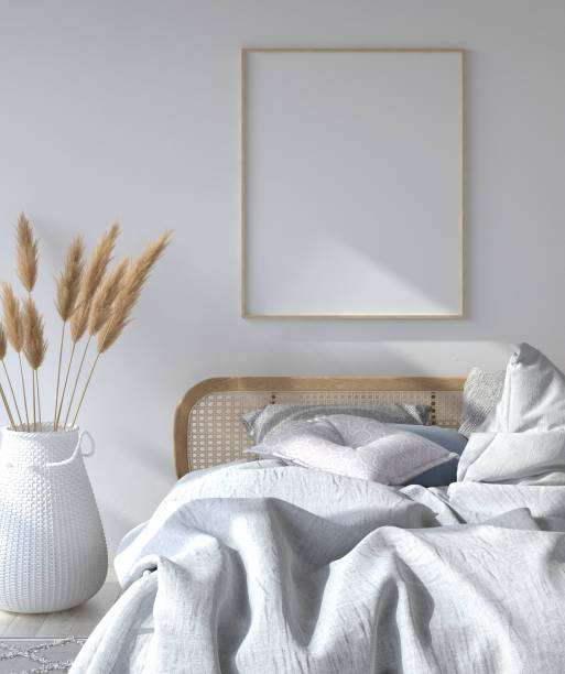 istock Bedroom interior with poster mockup, Scandinavian style 1069232070