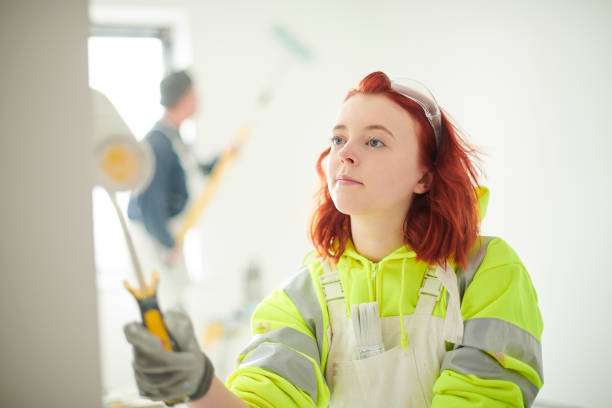 female decorating apprentice - female house painter home decorator paintbrush imagens e fotografias de stock