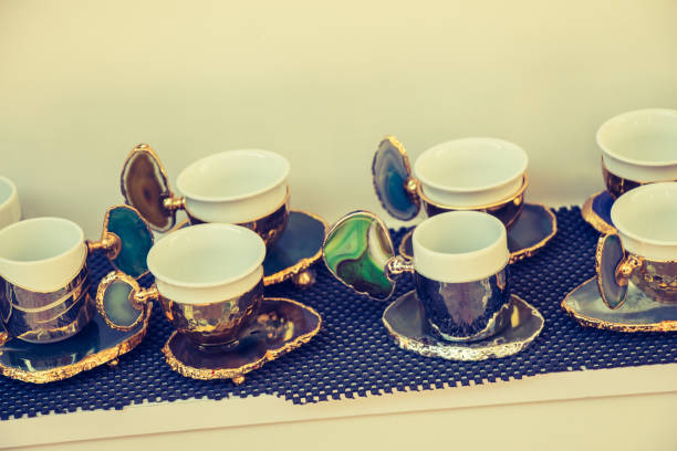 istock Handmade multicolor Turkish coffee cups in market 1069236014