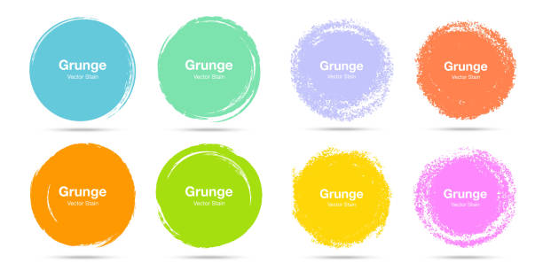 illustrations, cliparts, dessins animés et icônes de jeu de croquis de brosse de cercle coloré de dessinés à la main. grunge circulaire vecteur doodles pour l’élément de message note marque design. cercle de coup de pinceau les taches texture isolé sur fond blanc. vector. - healthy eating backgrounds freshness luxury