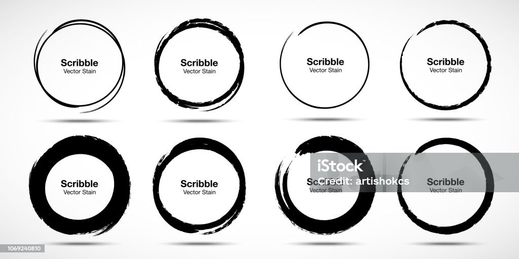 Hand drawn circle brush sketch set. Grunge doodle scribble round circles for message note mark design element. Brush circular smears. Banners, Insignias , Logos, Icons, Labels and Badges. Vector Hand drawn circle brush sketch set. Grunge doodle scribble round circles for message note mark design element. Brush circular smears. Banners, Insignias , Logos, Icons, Labels and Badges. Vector. Circle stock vector