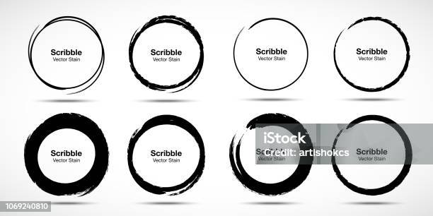 Hand Drawn Circle Brush Sketch Set Grunge Doodle Scribble Round Circles For Message Note Mark Design Element Brush Circular Smears Banners Insignias Logos Icons Labels And Badges Vector Stock Illustration - Download Image Now
