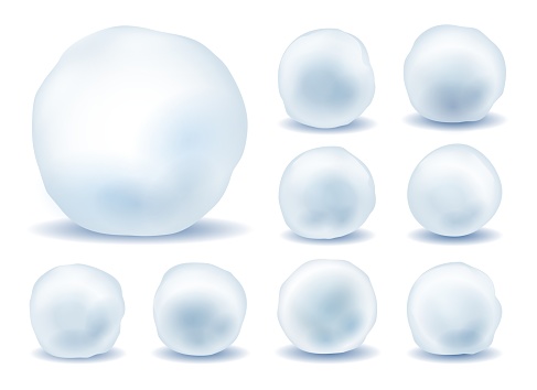 Snowballs isolated. Snowball boules set, weather snow balls for christmas fight on white background, vector illustration