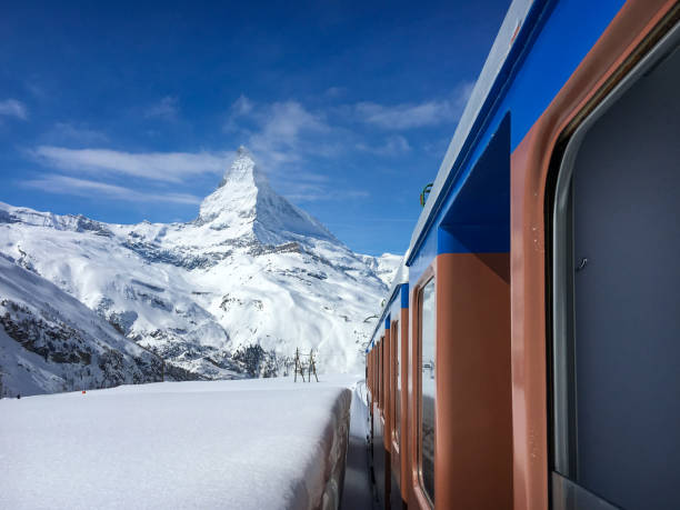 istock Matterhorn mountain seen from driving Gornergrat railway (Gornergratbahn) 1069248848