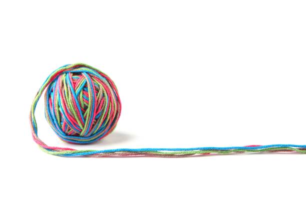 Bright blue Chunky yarn in a ball of thread with texture on a white background
