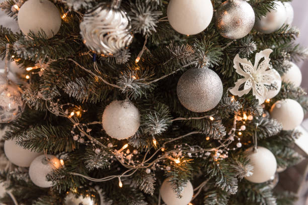 istock Christmas interior with gift boxes and Christmas fires 1069256986