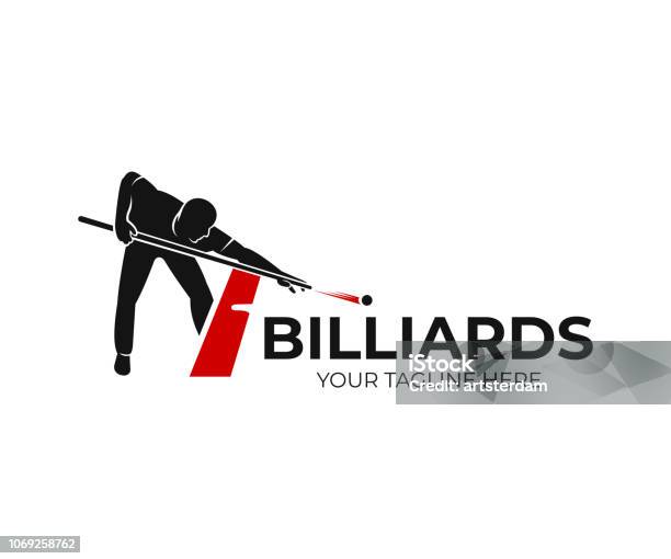 Pool Billiards Human Next To Red Table With Snooker Cues And Balls Icon Design Billiards Sport Game And Tournament With Player Vector Design And Illustration Stock Illustration - Download Image Now