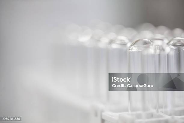 Extreme Closeup Of Clean Test Tubes In Laboratory Stock Photo - Download Image Now - Abstract, Copy Space, Backgrounds