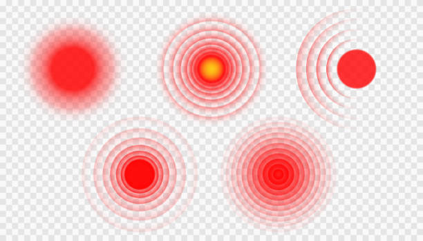 illustrazioni stock, clip art, cartoni animati e icone di tendenza di cerchio rosso dolore o segno di localizzazione, segno di luogo dolorante, simbolo astratto del dolore - corpo di animale