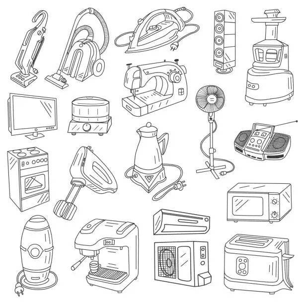 Vector illustration of Appliances Doodles set