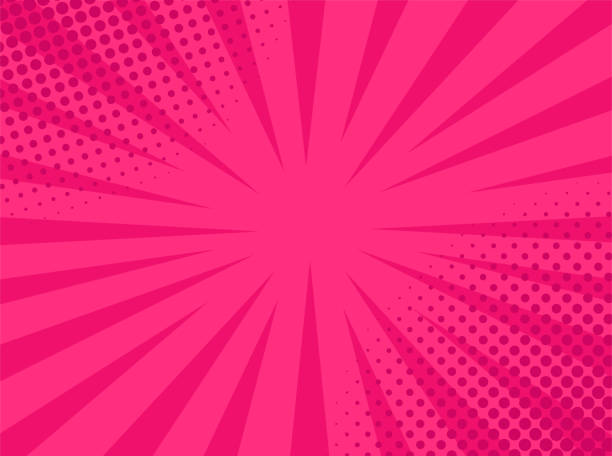 ハーフトーン ドットとストライプ レトロ コミック ポップ アート ピンク背景。クラシック ヴィンテージ漫画のスタイル。 - ポップアート点のイラスト素材／クリップアート素材／マンガ素材／アイコン素材