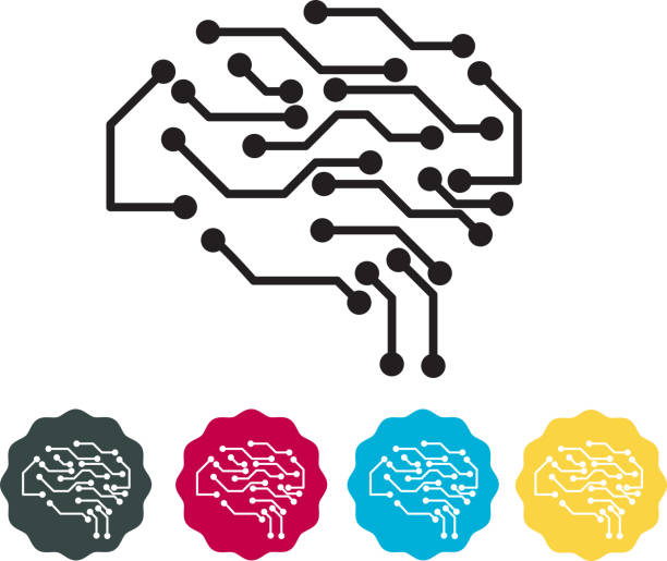 ilustrações de stock, clip art, desenhos animados e ícones de artificial intelligence brain with electronic circuit - icon - synapse computer chip communication abstract