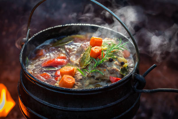 istock Delicious and fresh hunter's stew on bonfire 1069304498