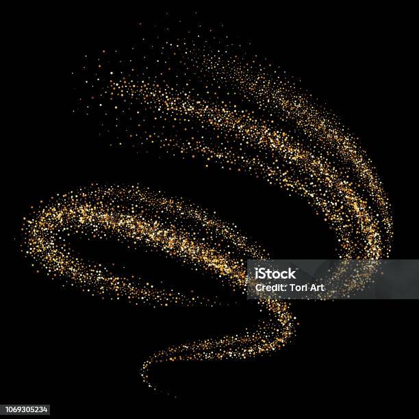 Golden Shimmering Swirl Vortex Or Spiral Glittering Star Dust Trail Magic Sparkling Lines Stock Illustration - Download Image Now